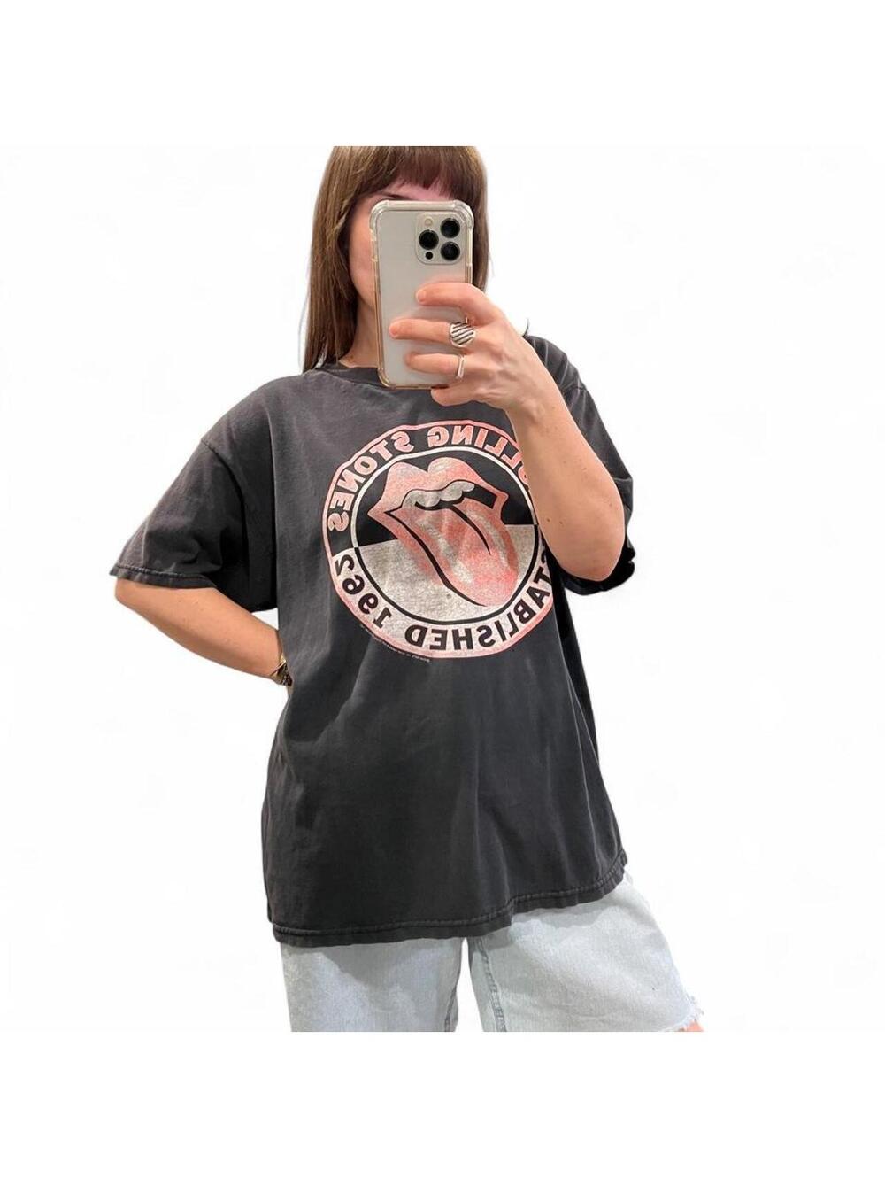 Vintage Y2K Rolling Stones Band Tee Black Faded Graphic T Shirt